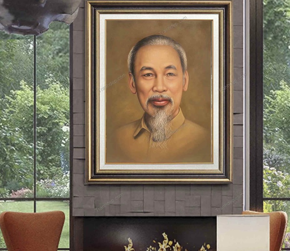 Tranh vẽ sơn dầu Bác Hồ (KT-90x130cm)