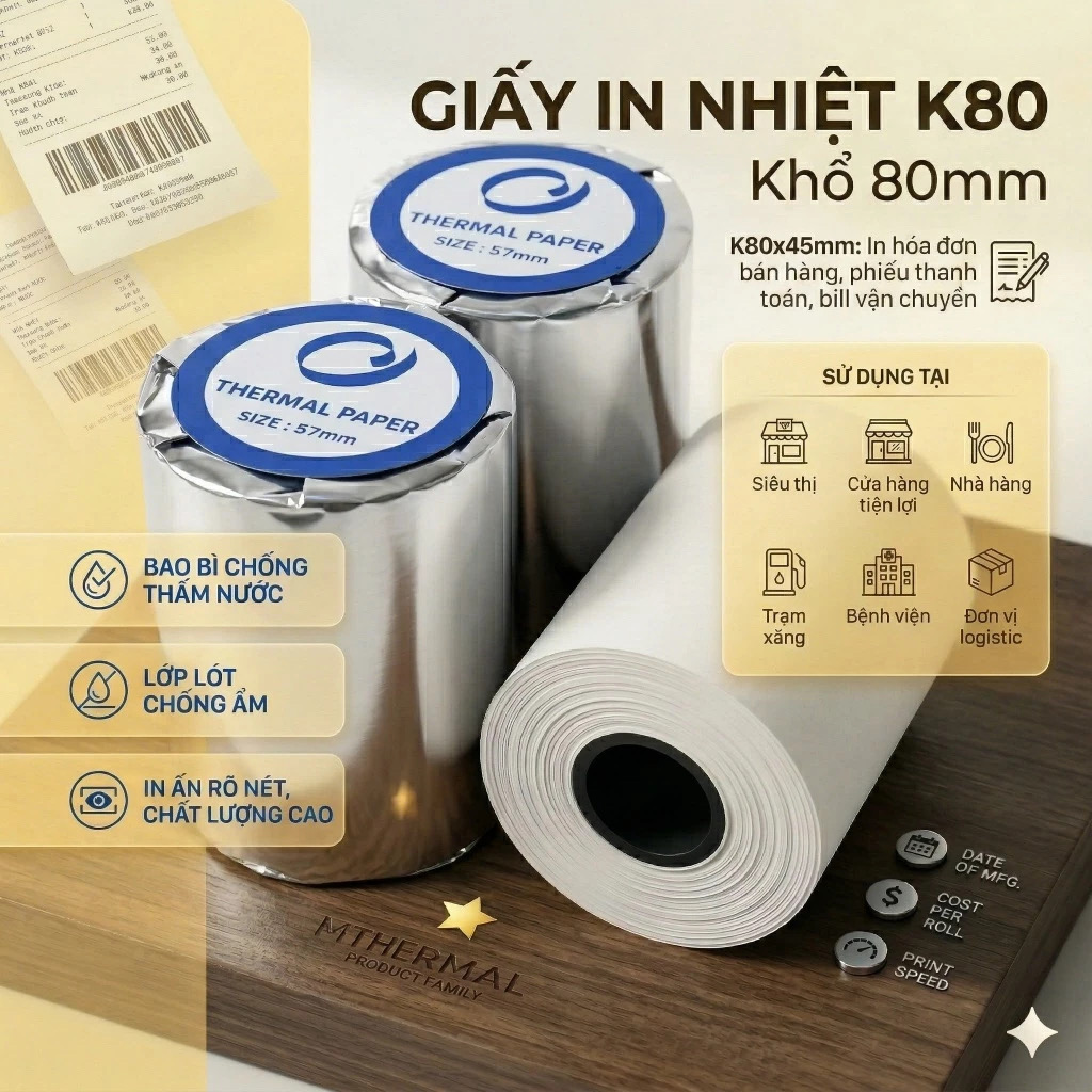 Giấy in nhiệt Thermal Paper - K80x45mm