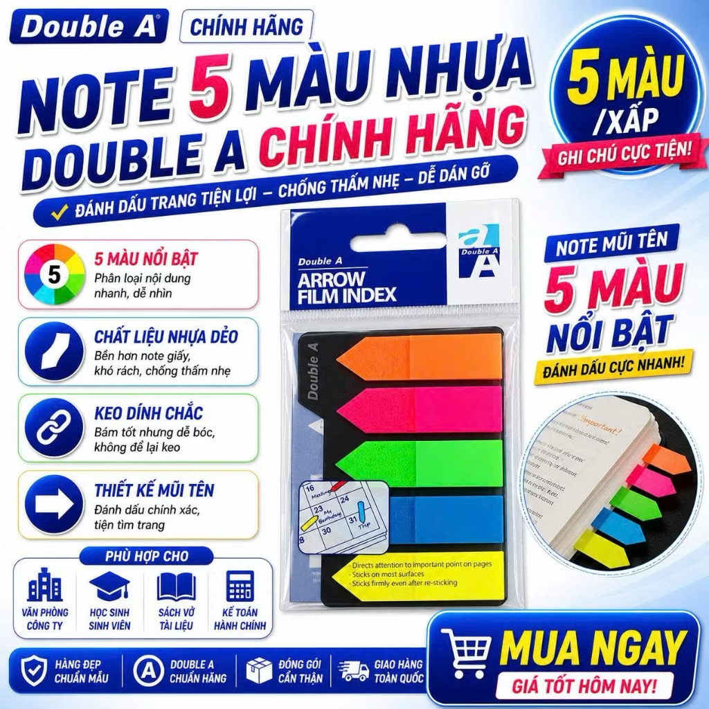 Giấy phân trang nhựa 5 màu Double A ( Tập )