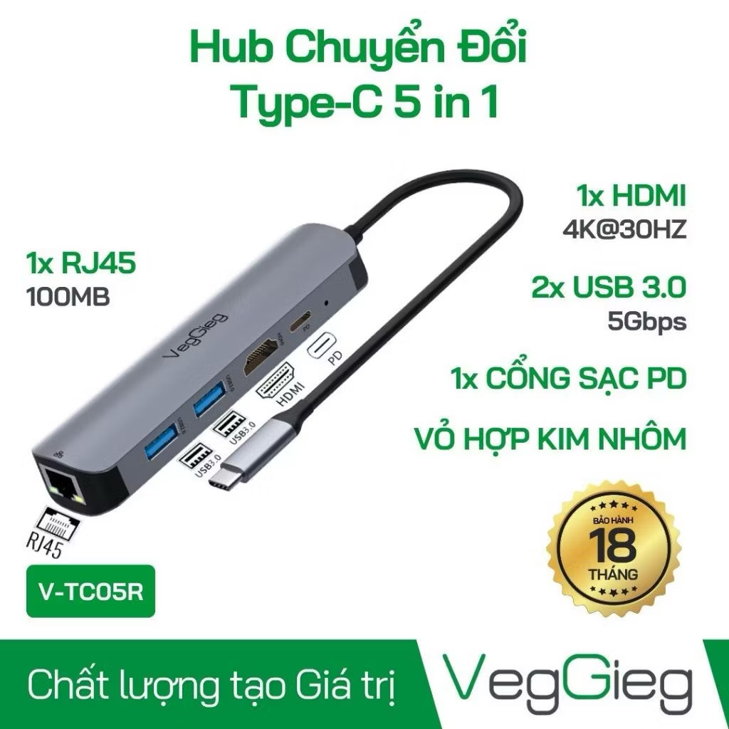 HUB USB Type-C 5 in 1 VegGieg (cái)