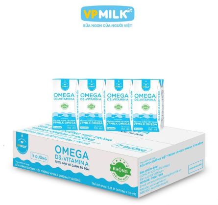 Sữa dinh dưỡng tiệt trùng VP Milk omega 3 ít đường 180ml