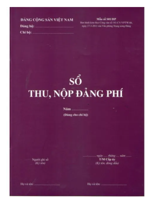 Sổ thu nộp Đảng phí của Đảng bộ