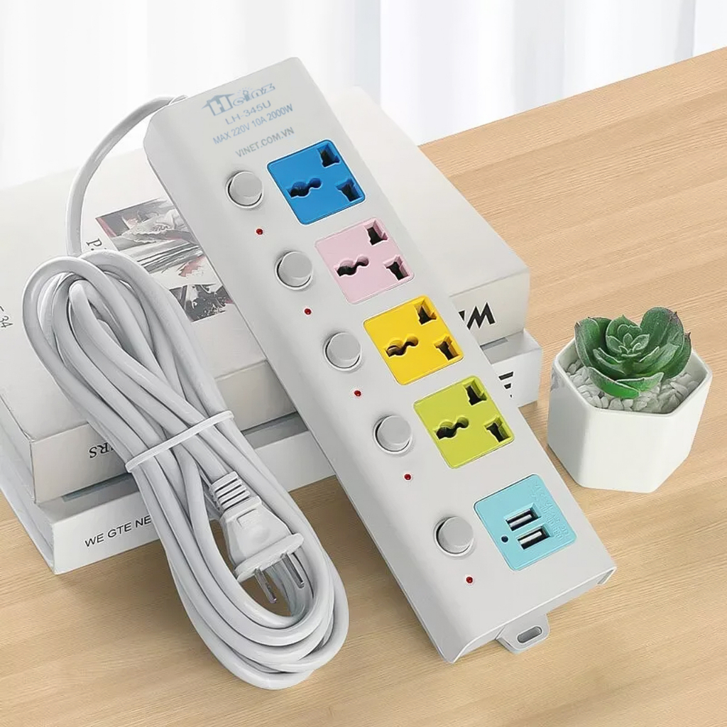 Ổ cắm điện đa năng 4 lỗ + 2 cổng USB